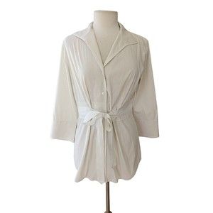 Lafayette 148 Womens 10 Button Front Top Tie Front White Long Sleeved Collared